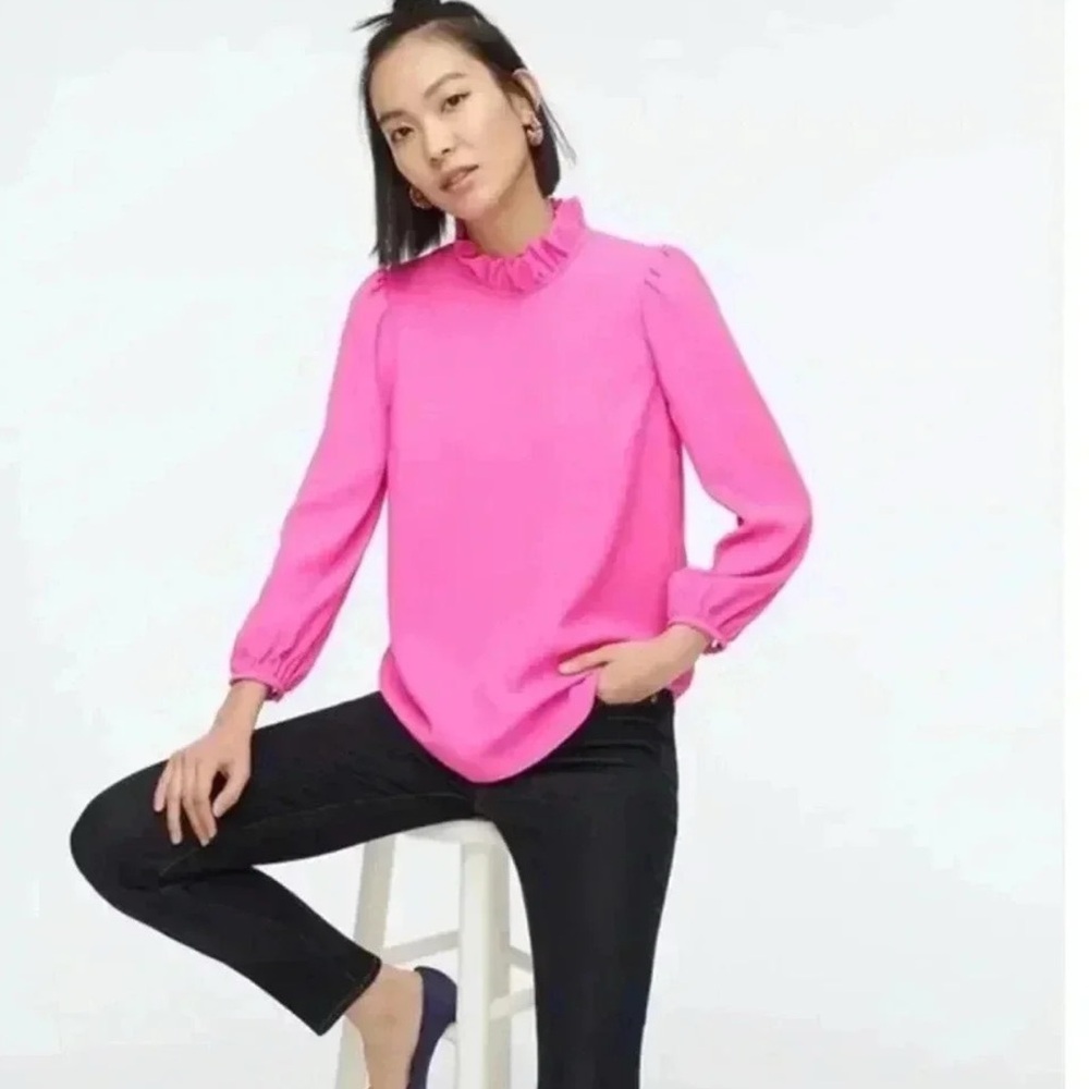 Women's Pink Ruffle Neck Blouse Sz XS